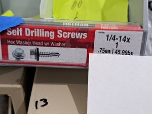 lot 1281 image: Lot of (100) Hillman Self Drilling Screws 14-14x1  Hex Washer Head w Washer #H561050