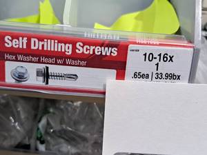 lot 1284 image: Lot of (130) Hillman Self Drilling Screws 10-16x1  Hex Washer Head w Washer #H561028