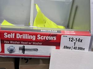 lot 1292 image: Lot of (100) Hillman Self Drilling Screws 12-14x1  Hex Washer Head w Washer #H561036