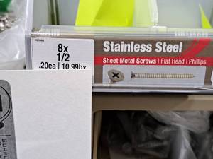 lot 1298 image: Lot of (250) Hillman Stainless Steel Sheet Metal Screws 8x12  Flat Head  Phillips Drive #H823458