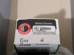 lot 1299 image: Lot of (100) Hillman Stainless Steel Sheet Metal Screws 8x58  Flat Head  Phillips Drive #H823460