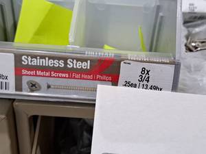 lot 1300 image: Lot of (250) Hillman Stainless Steel Sheet Metal Screws 8x34  Flat Head  Phillips Drive #H823462