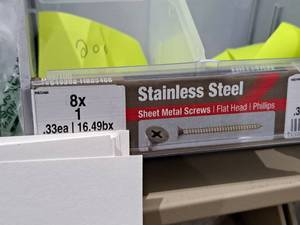 lot 1302 image: Lot of (200) Hillman Stainless Steel Sheet Metal Screws 8x1  Flat Head  Phillips Drive #H823466
