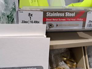 lot 1303 image: Lot of (100) Hillman Stainless Steel Sheet Metal Screws 8x1  Flat Head  Phillips Drive #H823466