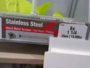 lot 1304 image: Lot of (150) Hillman Stainless Steel Sheet Metal Screws 8x1-14  Flat Head  Phillips Drive #H823468
