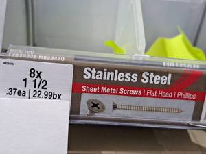 lot 1306 image: Lot of (125) Hillman Stainless Steel Sheet Metal Screws 8x1-12  Flat Head  Phillips Drive #H823470
