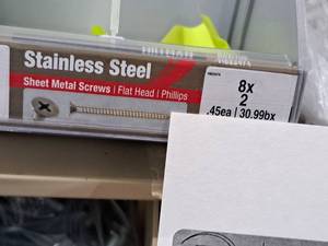 lot 1309 image: Lot of (200) Hillman Stainless Steel Sheet Metal Screws 8x2  Flat Head  Phillips Drive #H823474