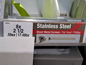 lot 1310 image: Lot of (250) Hillman Stainless Steel Sheet Metal Screws 8x2-12  Flat Head  Phillips Drive #H823476