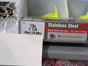 lot 1316 image: Lot of (150) Hillman Stainless Steel Sheet Metal Screws 10x1-14  Flat Head  Phillips Drive #H823494