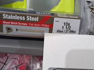 lot 1318 image: Lot of (250) Hillman Stainless Steel Sheet Metal Screws 10x1-12  Flat Head  Phillips Drive #H823496