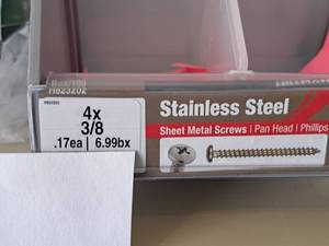 lot 1320 image: Lot of (350) Hillman Stainless Steel Sheet Metal Screws 4x38  Pan Head  Phillips Drive #H823202