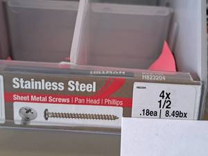 lot 1321 image: Lot of (350) Hillman Stainless Steel Sheet Metal Screws 4x12  Pan Head  Phillips Drive #H823204