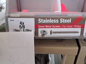 lot 1322 image: Lot of (270) Hillman Stainless Steel Sheet Metal Screws 4x58  Pan Head  Phillips Drive #H823206