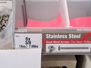 lot 1324 image: Lot of (400) Hillman Stainless Steel Sheet Metal Screws 6x38  Pan Head  Phillips Drive #H823216