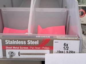 lot 1325 image: Lot of (350) Hillman Stainless Steel Sheet Metal Screws 6x12  Pan Head  Phillips Drive #H823218