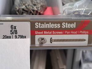 lot 1326 image: Lot of (350) Hillman Stainless Steel Sheet Metal Screws 6x58  Pan Head  Phillips Drive #H823220