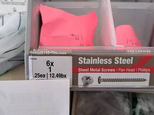 lot 1329 image: Lot of (300) Hillman Stainless Steel Sheet Metal Screws 6x1  Pan Head  Phillips Drive #H823226