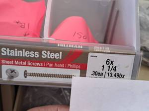 lot 1330 image: Lot of (350) Hillman Stainless Steel Sheet Metal Screws 6x1-14  Pan Head  Phillips Drive #H823228