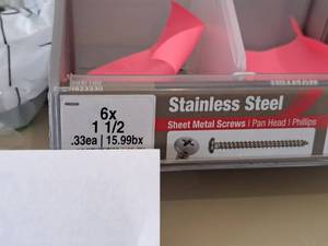 lot 1331 image: Lot of (250) Hillman Stainless Steel Sheet Metal Screws 6x1-12  Pan Head  Phillips Drive #H823230