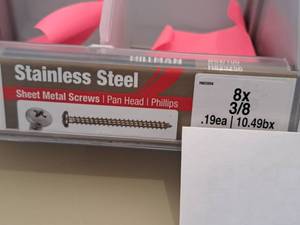 lot 1332 image: Lot of (350) Hillman Stainless Steel Sheet Metal Screws 8x38  Pan Head  Phillips Drive #H823256