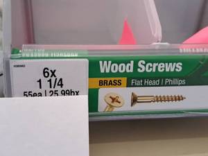lot 1333 image: Lot of (100) Hillman Brass Wood Screws 6x1-14  Flat Head  Phillips Drive #H385662
