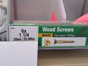 lot 1334 image: Lot of (200) Hillman Brass Wood Screws 6x1-14  Flat Head  Phillips Drive #H385662