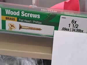 lot 1336 image: Lot of (100) Hillman Brass Wood Screws 6x1-12  Flat Head  Phillips Drive #H385664