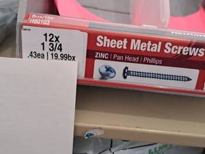 lot 1337 image: Lot of (225) Hillman Zinc Sheet Metal Screws 12x1-34  Pan Head  Phillips Drive #H80103