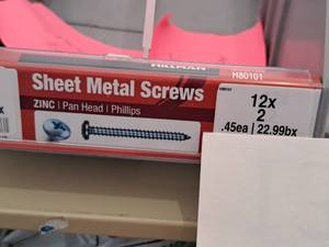 lot 1338 image: Lot of (175) Hillman Zinc Sheet Metal Screws 12x2  Pan Head  Phillips Drive #H80101