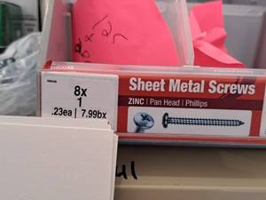 lot 1341 image: Lot of (325) Hillman Zinc Sheet Metal Screws 8x1  Pan Head  Phillips Drive #H80048