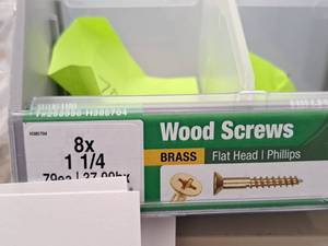 lot 1343 image: Lot of (170) Hillman Brass Wood Screws 8x1-14  Flat Head  Phillips Drive #H385704