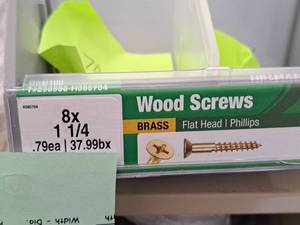 lot 1343A image: Lot of (100) Hillman Brass Wood Screws 8x1-14  Flat Head  Phillips Drive #H385704