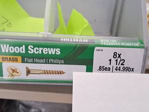 lot 1344 image: Lot of (125) Hillman Brass Wood Screws 8x1-12  Flat Head  Phillips Drive #H385706