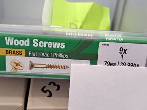 lot 1348A image: Lot of (100) Hillman Brass Wood Screws 9x1  Flat Head  Phillips Drive #H385726
