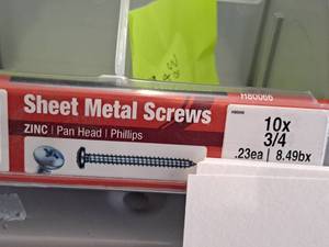 lot 1351 image: Lot of (300) Hillman Zinc Sheet Metal Screws 10x34  Pan Head  Phillips Drive #H80066