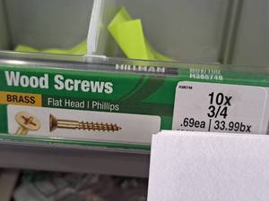 lot 1355 image: Lot of (200) Hillman Brass Wood Screws 10x34  Flat Head  Phillips Drive #H385748