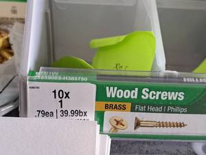 lot 1360 image: Lot of (200) Hillman Brass Wood Screws 10x1  Flat Head  Phillips Drive #H385750