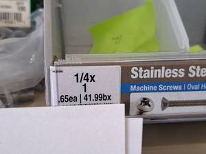 lot 1381 image: Lot of (270) Hillman Stainless Steel Machine Screws 14x1  Oval Head  Phillips Drive #H825990
