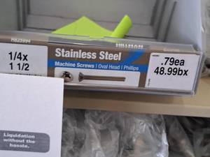 lot 1383 image: Lot of (250) Hillman Stainless Steel Machine Screws 14x1-12  Oval Head  Phillips Drive #H825994