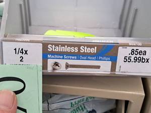 lot 1384B image: Lot of (100) Hillman Stainless Steel Machine Screws 14x2  Oval Head  Phillips Drive #H825996