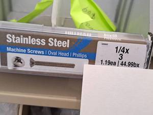lot 1386 image: Lot of (110) Hillman Stainless Steel Machine Screws 14x3  Oval Head  Phillips Drive #H826002