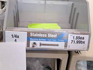 lot 1387 image: Lot of (100) Hillman Stainless Steel Machine Screws 14x4  Oval Head  Phillips Drive #H826004