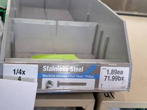 lot 1388 image: Lot of (50) Hillman Stainless Steel Machine Screws 14x4  Oval Head  Phillips Drive #H826004