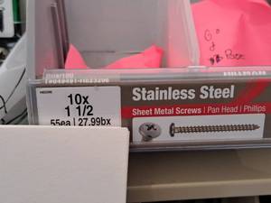 lot 1389 image: Lot of (280) Hillman Stainless Steel Sheet Metal Screws 10x1-12  Pan Head  Phillips Drive #H823296