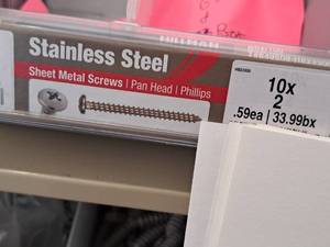 lot 1391 image: Lot of (200) Hillman Stainless Steel Sheet Metal Screws 10x2  Pan Head  Phillips Drive #H823300