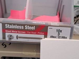 lot 1393 image: Lot of (140) Hillman Stainless Steel Sheet Metal Screws 10x3  Pan Head  Phillips Drive #H823304