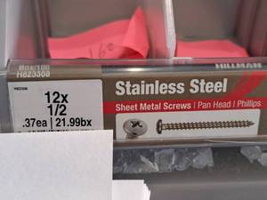 lot 1394 image: Lot of (160) Hillman Stainless Steel Sheet Metal Screws 12x12  Pan Head  Phillips Drive #H823308
