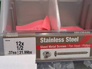 lot 1395 image: Lot of (200) Hillman Stainless Steel Sheet Metal Screws 12x12  Pan Head  Phillips Drive #H823308