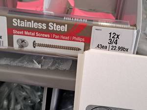 lot 1398 image: Lot of (200) Hillman Stainless Steel Sheet Metal Screws 12x34  Pan Head  Phillips Drive #H823312