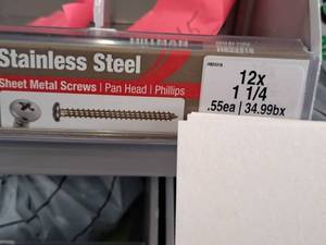 lot 1401 image: Lot of (115) Hillman Stainless Steel Sheet Metal Screws 12x1-14  Pan Head  Phillips Drive #H823318